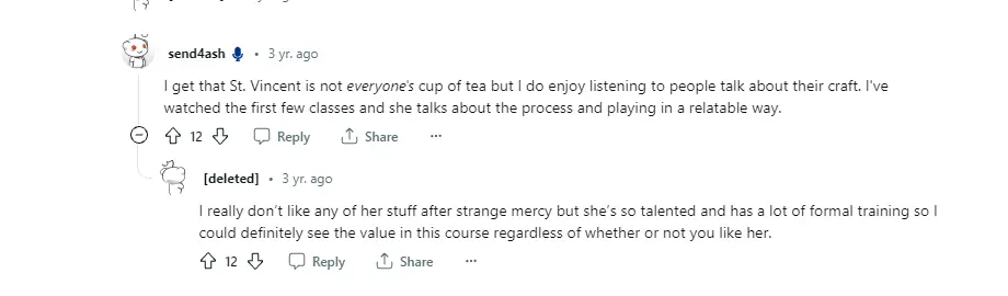 St. Vincent Masterclass Reddit comment 2