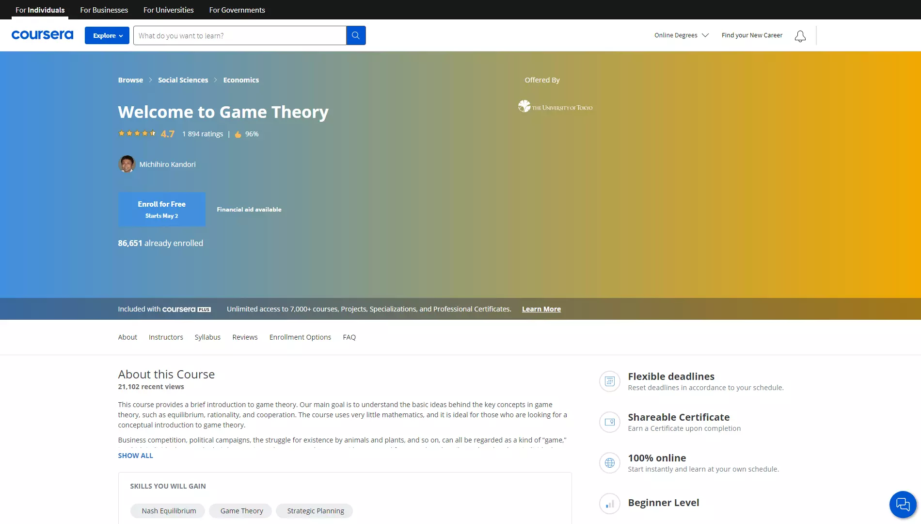 Welcome to Game Theory By Michihiro Kandori
