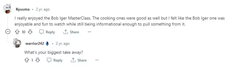 Bob Iger Masterclass Reddit comment 1