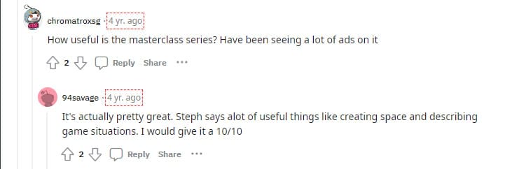 Reddit comment on Stephen Curry's Masterclass 1