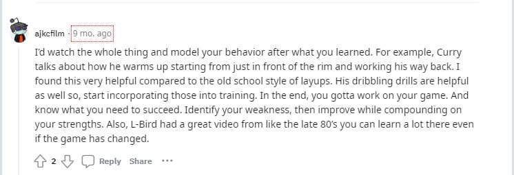Reddit comment on Stephen Curry's Masterclass 2
