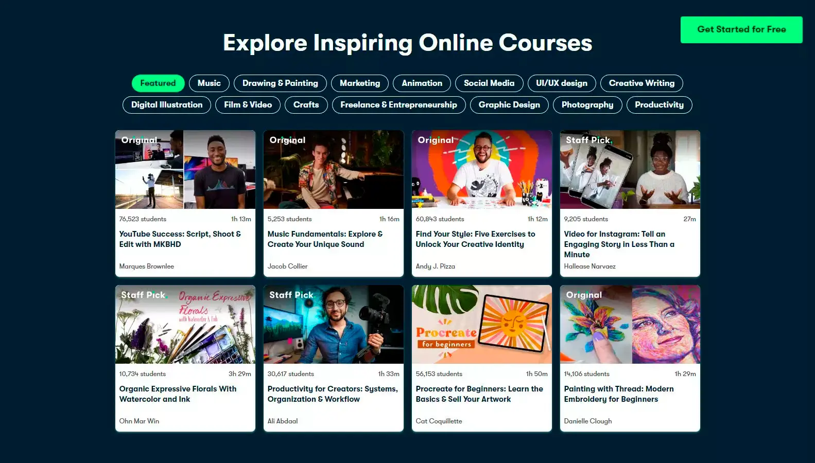 Skillshare course categories