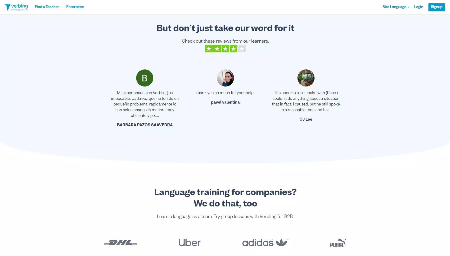Verbling ratings